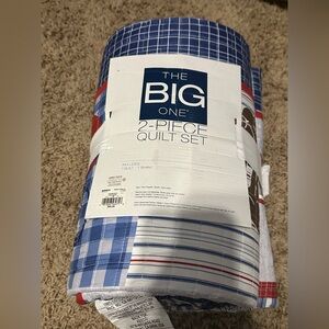 The Big One Blue and Red Sports Plaid Quilt Set